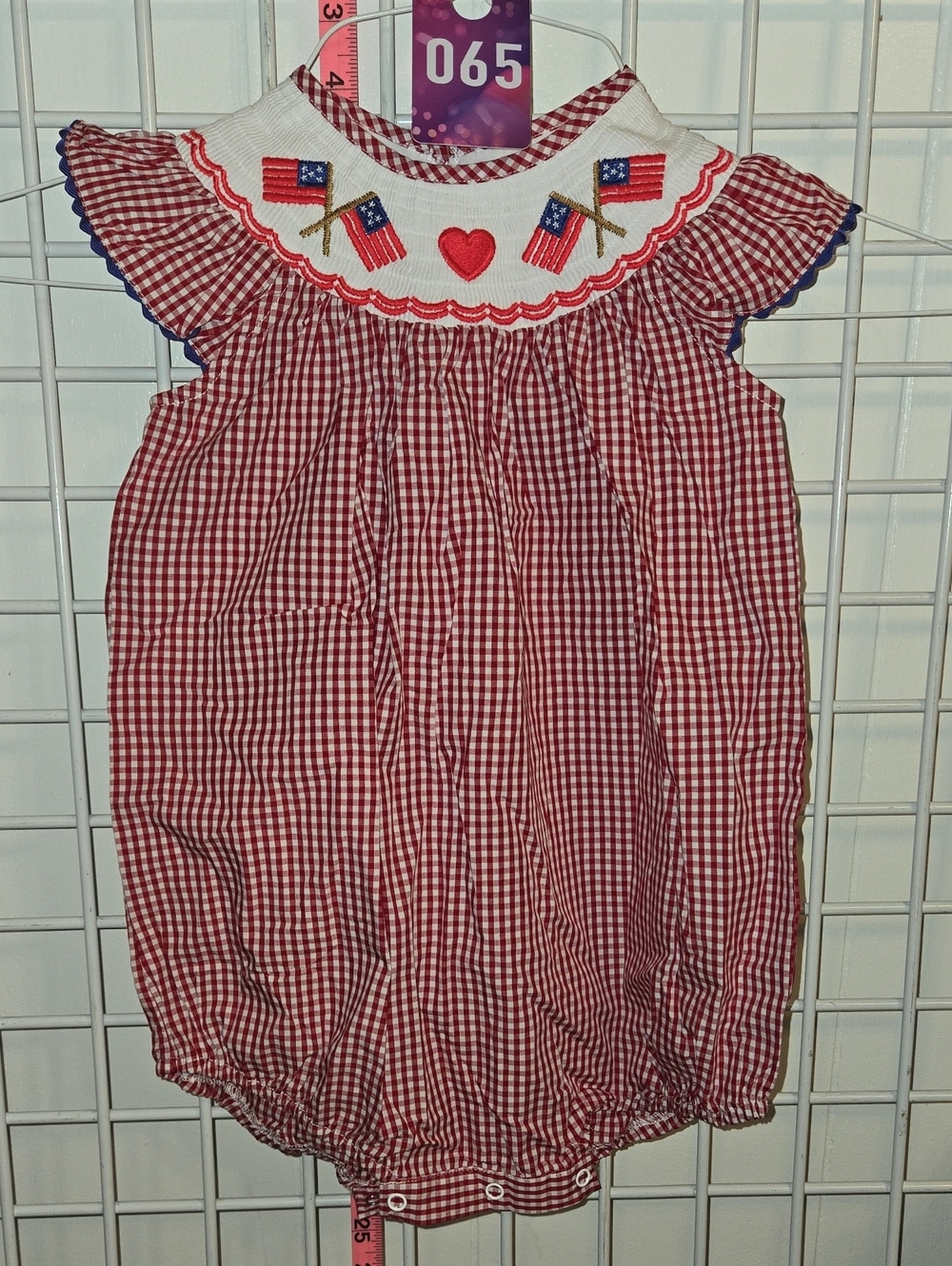 Lil Cactus Bubble Romper with Smocked Red and Embroidered Flags, 18-24M, ❤️